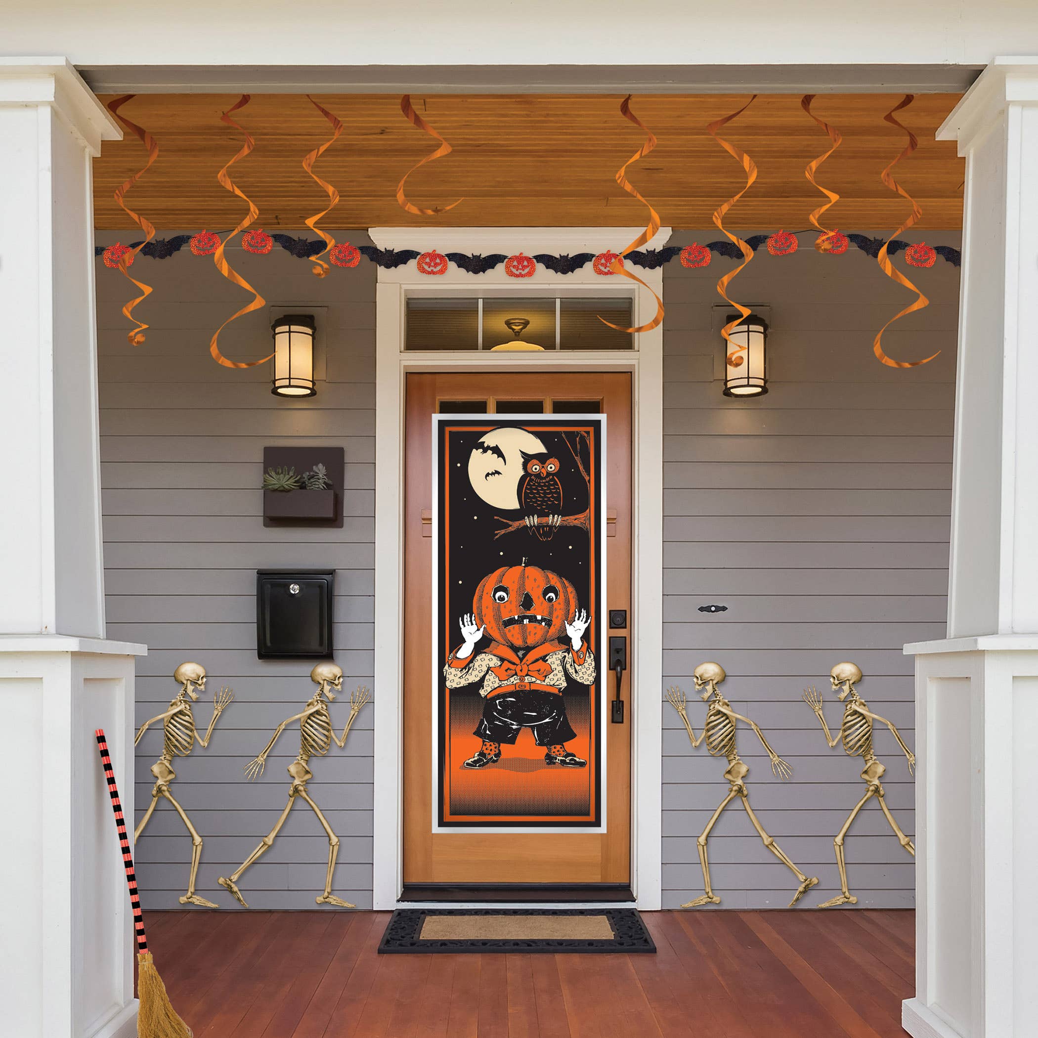 Beistle - Wholesale Door Hanger - Orange and Black Vintage Halloween Door Cover, 6' x 30"4