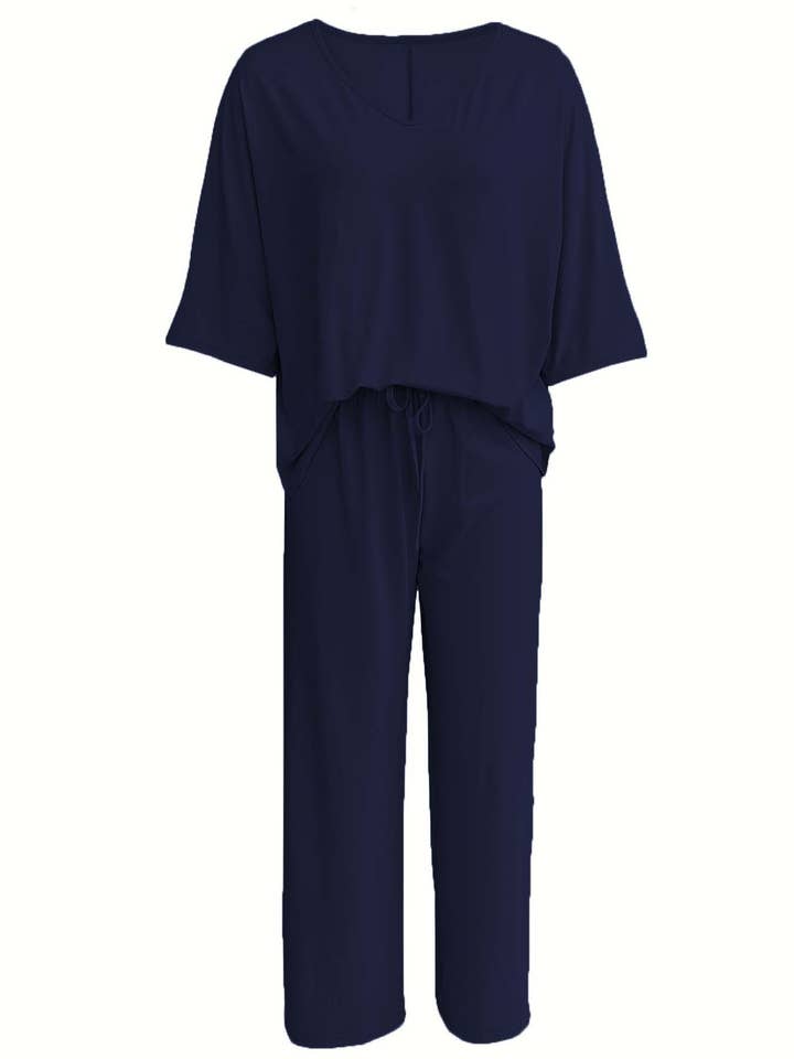 HIDDENBRAND - Wholesale Top & Pant Set (NOT Loungewear) - Women's - Lazy batwing top & wide-leg pants set loungewear4