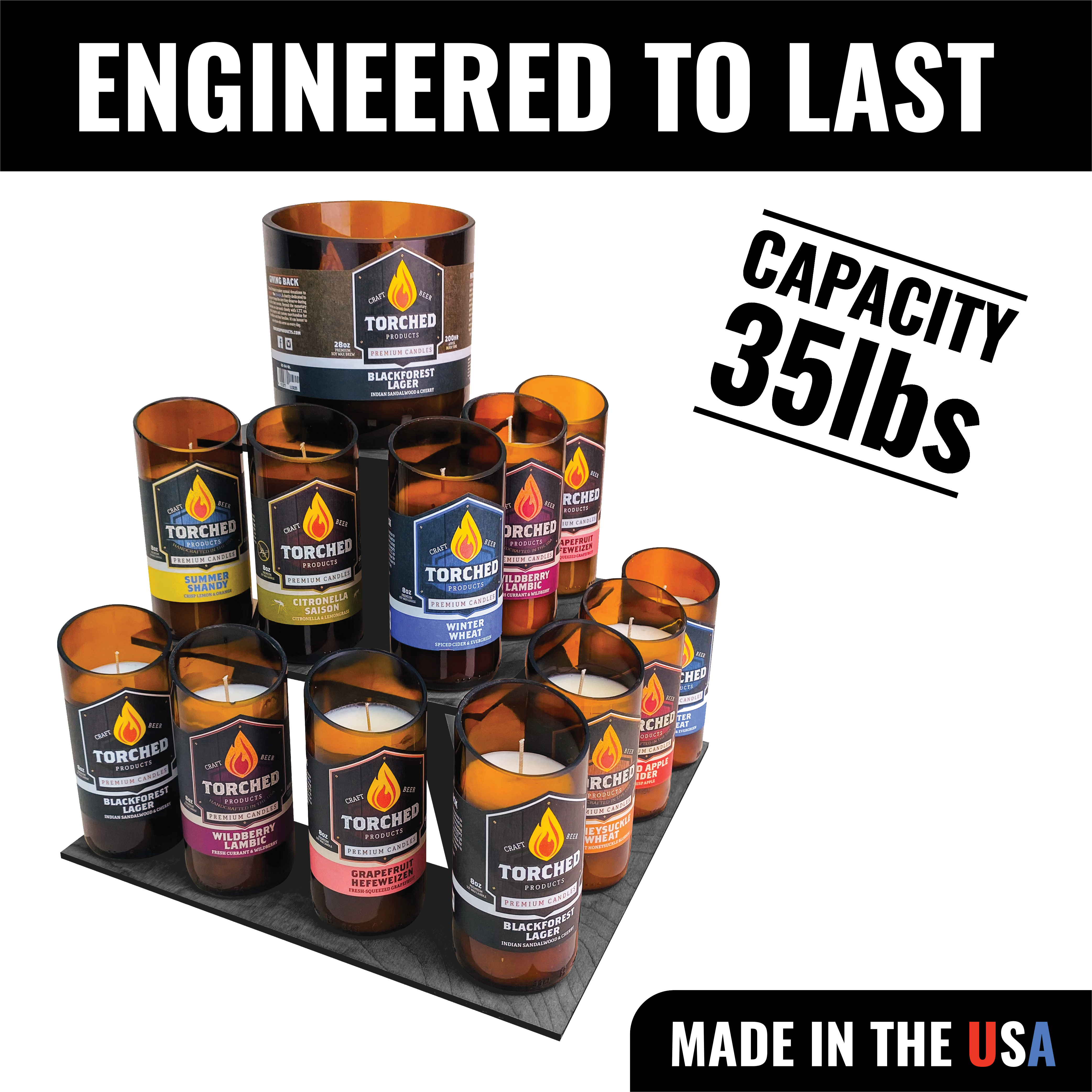 Torched Displays - Vente Support/étui pour présentoir - Présentoir d’angle en bois à 3 niveaux avec étagères7