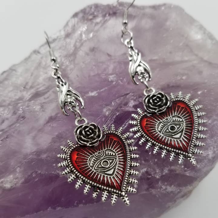 Eye Heart Goth Earrings - Valentines Day for wholesale by magnolia jewelry