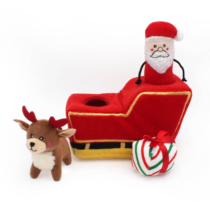 ZippyPaws – wholesale Pet plush toy – Dog – Holiday Burrow™ - Santa's Sleigh - Christmas Dog Toy