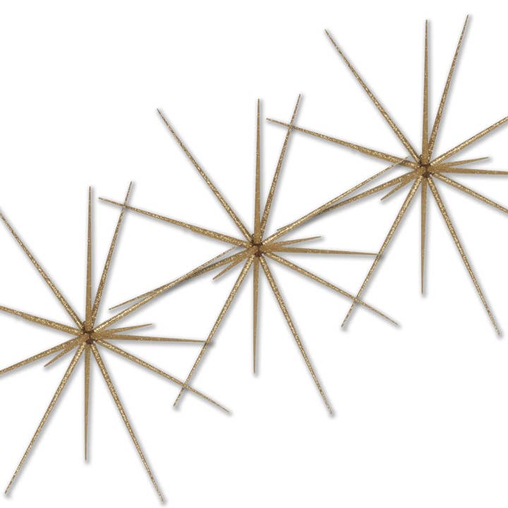 3 Pack of 15" Starburst Ornament with Gold Glitter for wholesale by Winterland Inc.