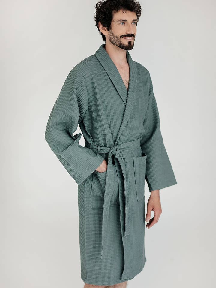 Casilin - Wholesale Robe - Unisex - Waffle Cotton - Sauna Bathrobe - Dark Green3