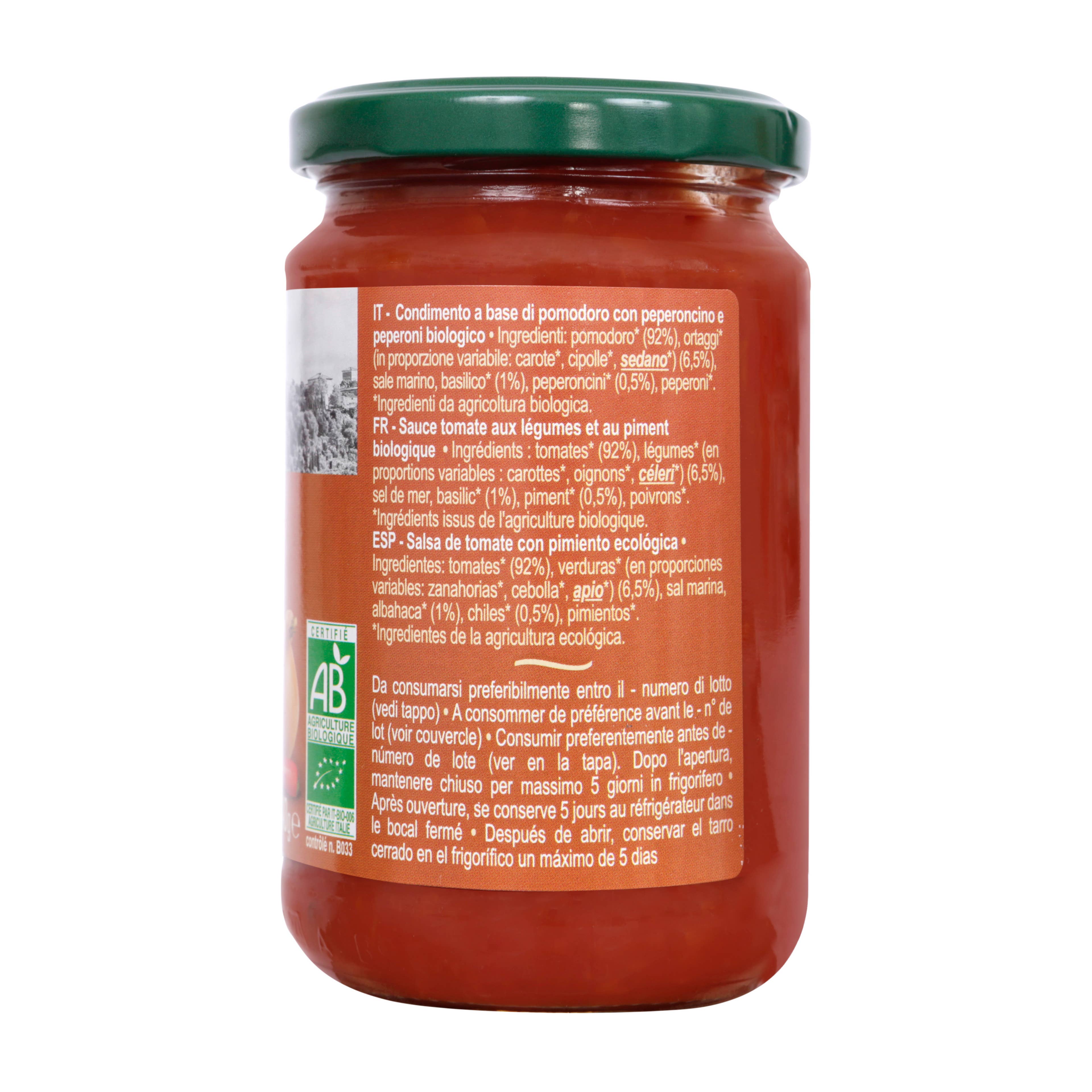 Castiello - Wholesale Sauce - Organic Arrabbiata tomato sauce 340g1