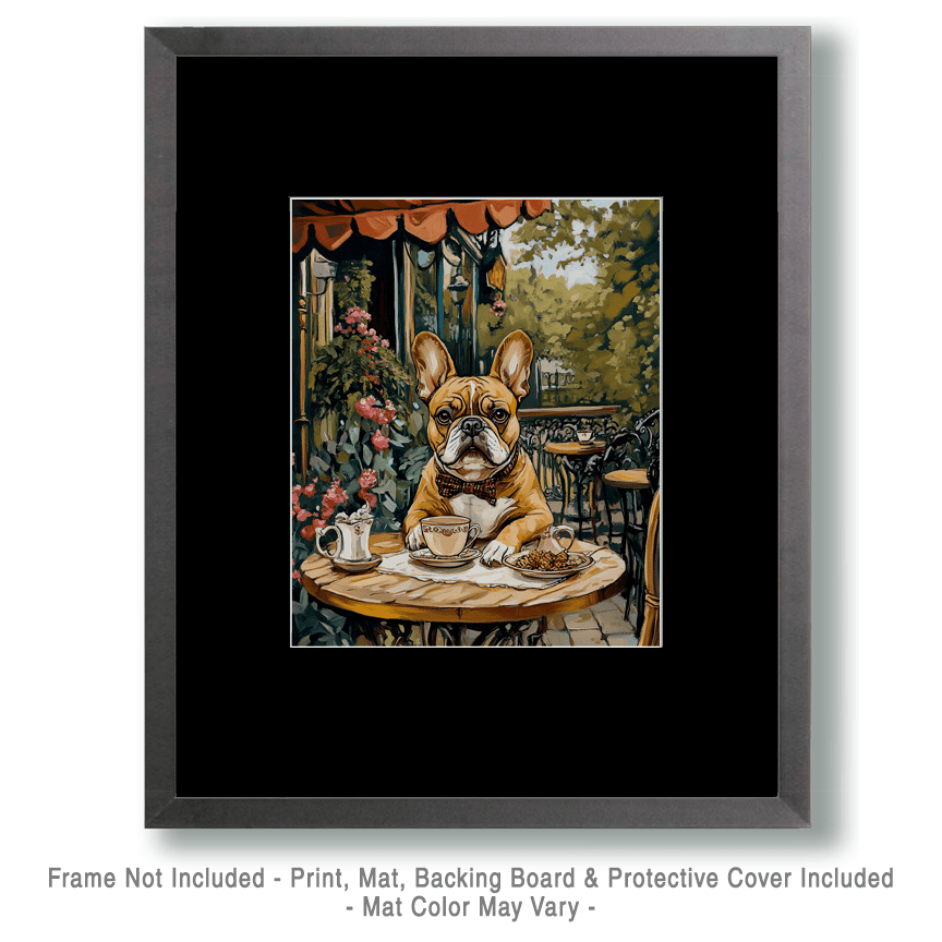 Mowbi - Wholesale Art Print - Fawn French Bulldog at Paris Cafe - Pet Dog Still Life Wall Art Prints – 8″x10″ Artwork for 11″x14″ Frame1