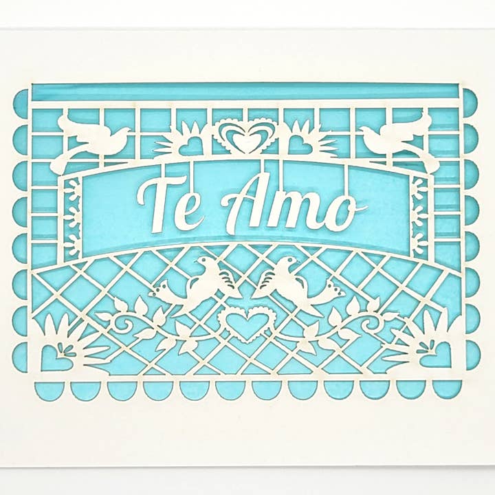 two hermanas - Wholesale Love Card - Te Amo - Papel Picado Spanish Love Card, Laser Cut