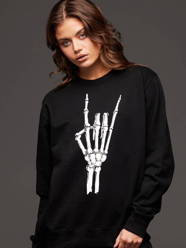 Metal Horns Skeleton Hand Skull Sweatshirt for wholesale by Pretty Attitude Clothing - EU