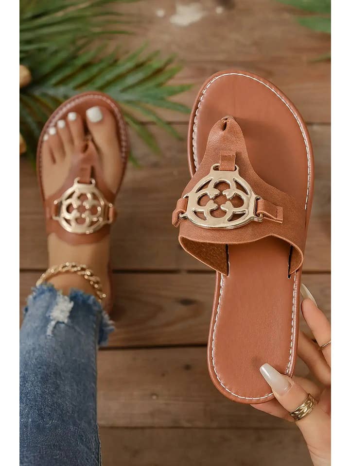 StyleGalX - Wholesale Sandals – Women's - chestnut leather thong slippers1