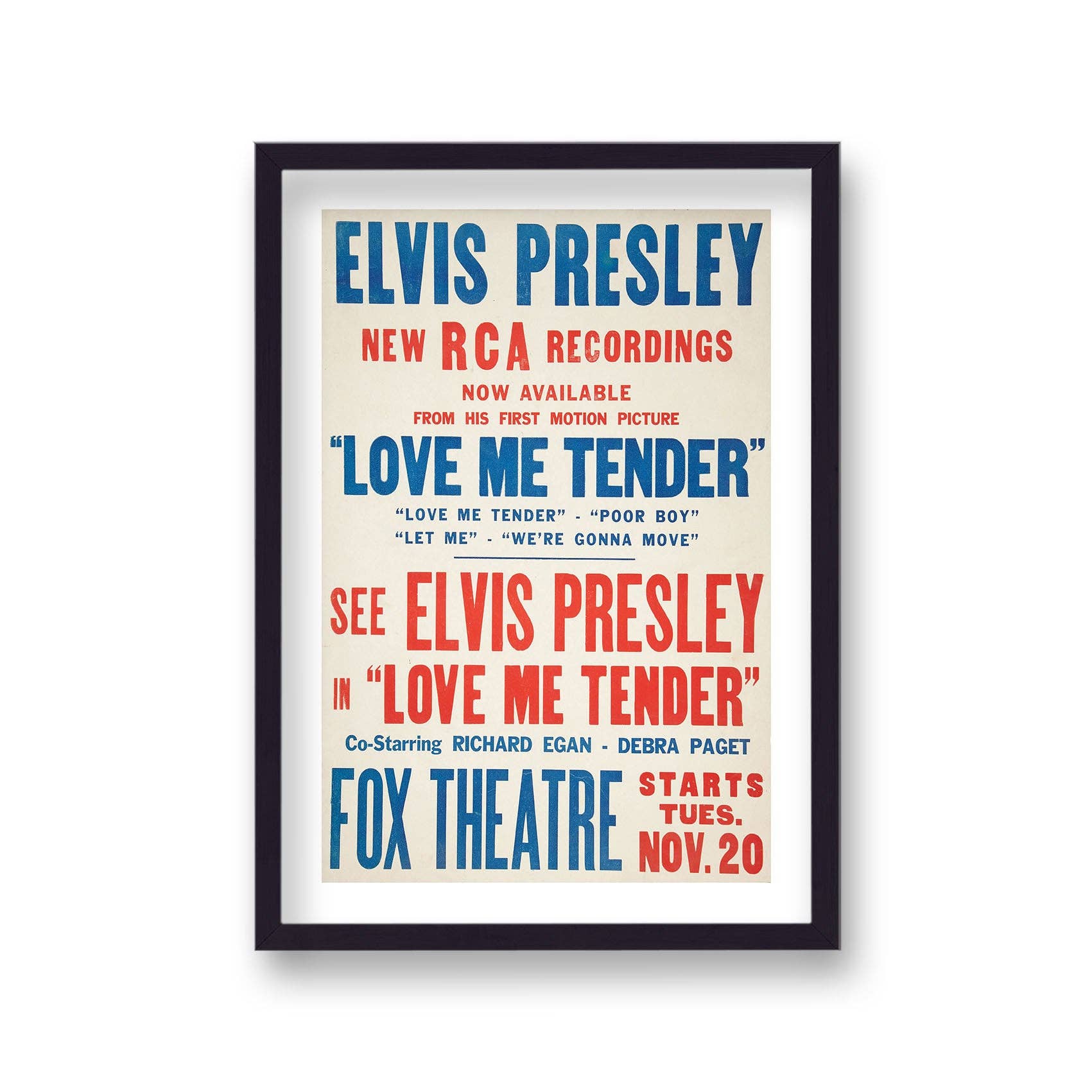 Gallery Print and Art – wholesale Poster – Elvis Presley Love Me Tender Vintage Promotional Poster0