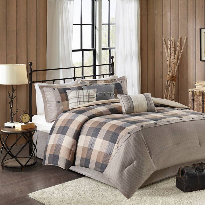 Olliix - Wholesale Bedding Set - Cabin Farmhouse Buffalo Check Comforter/Duvet Cover Set, Tan