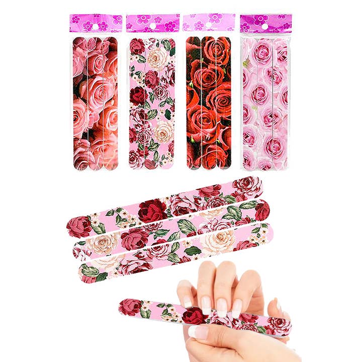 Cap Zone - Wholesale Nail File - Rose Floral Nail Grit Files - 3 pcs Pack