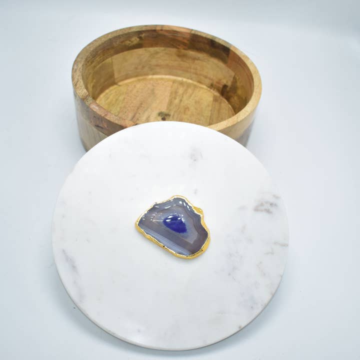 Caja redonda de madera con tapa de mármol para venta al por mayor de Olympus Minerals Co