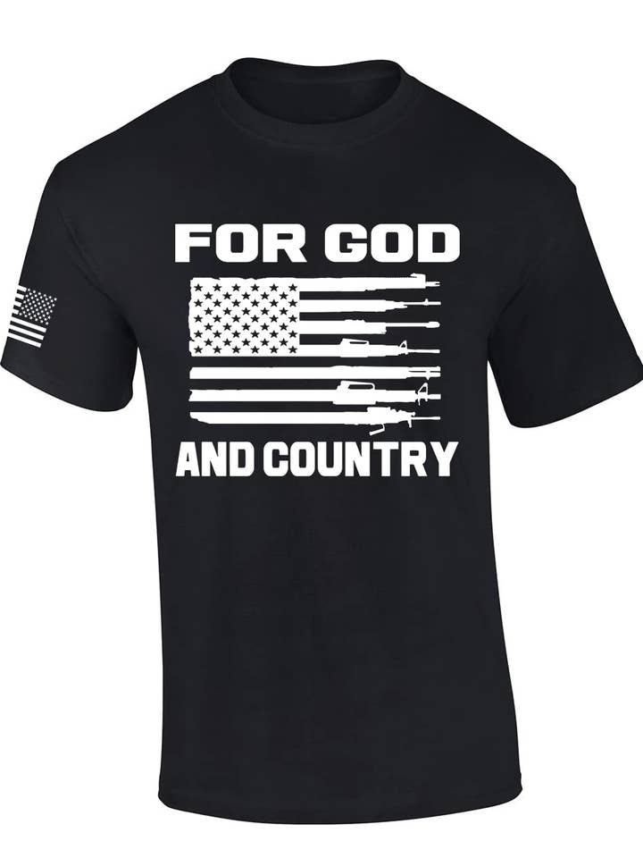 Maglietta SS Bandiera Fucile Americano per Dio e Patria per la vendita all'ingrosso da parte di Trenz Shirt Company