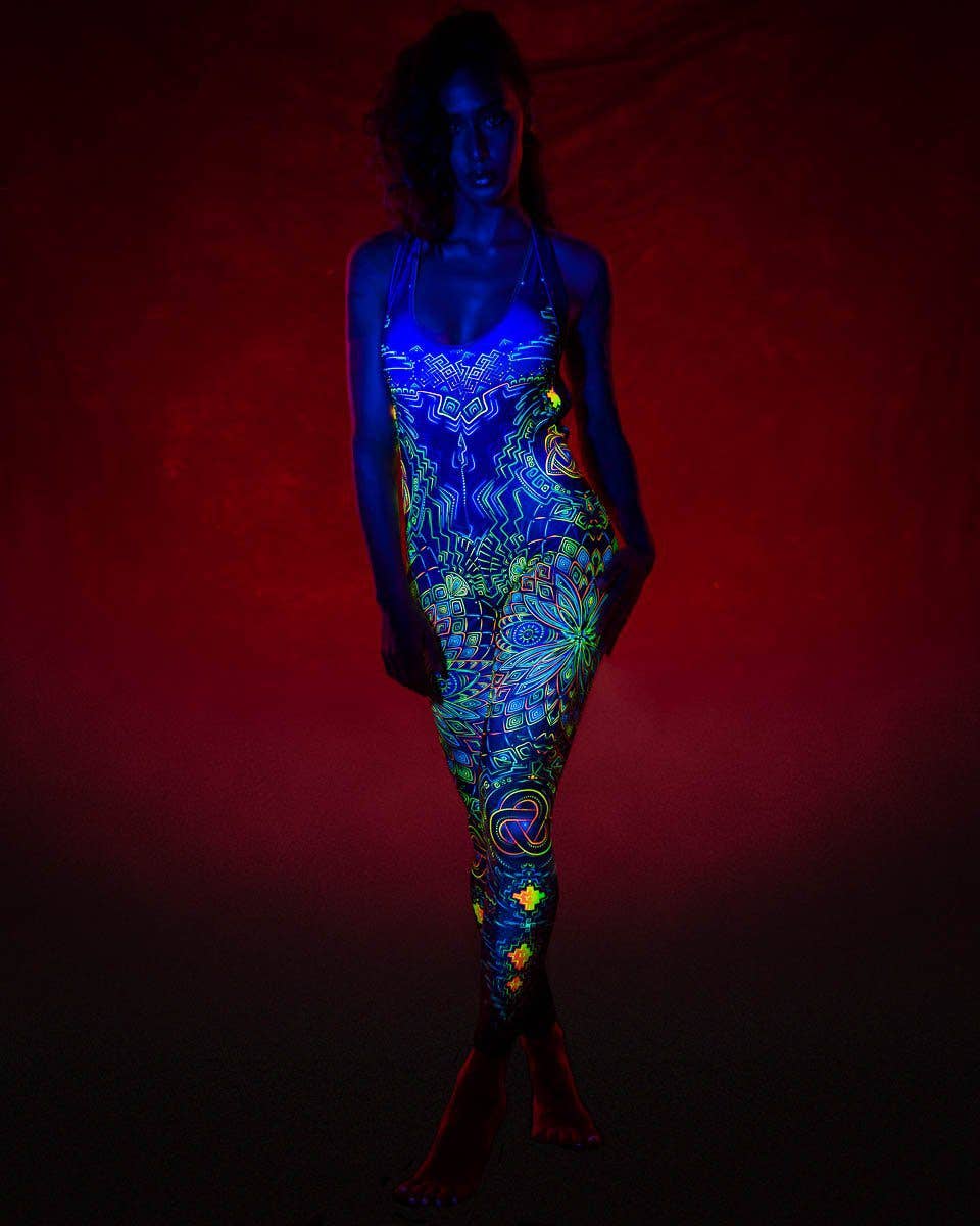 Mystic Mind - Vente Combinaison – femme - Combinaison Rave | Tenue Rave Femme | Tenue Burning Man | Combinaison Réactive aux UV | Retu Sepra (JU)4