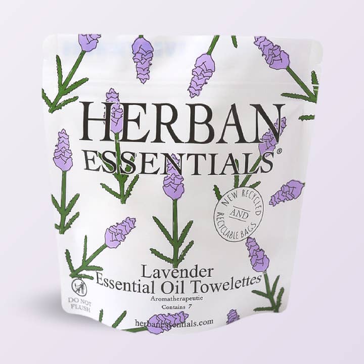 Lavender Towelettes - 7 Individual Essential Oil Wipes for wholesale by Herban Essentials