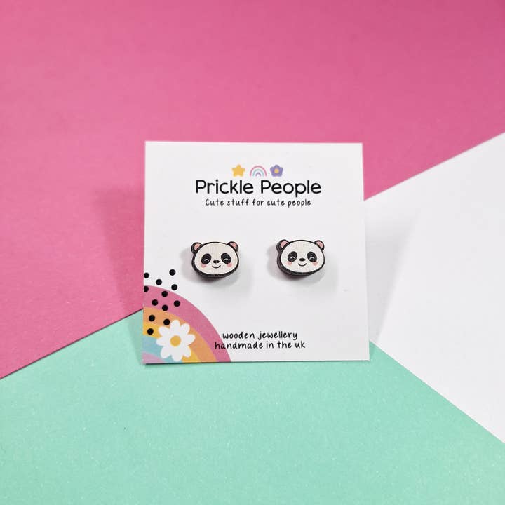 Prickle People - Wholesale Stud/Post Earrings - Panda Stud Earrings - Handmade Eco Wood2