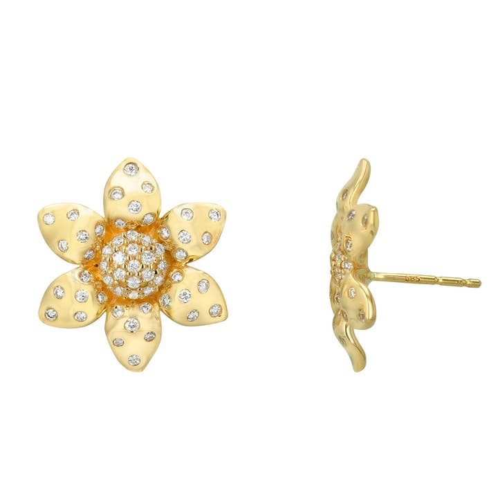 Boucles d'oreilles à tige en forme de fleur de diamant pour la vente par Rachel Reid Jewelry