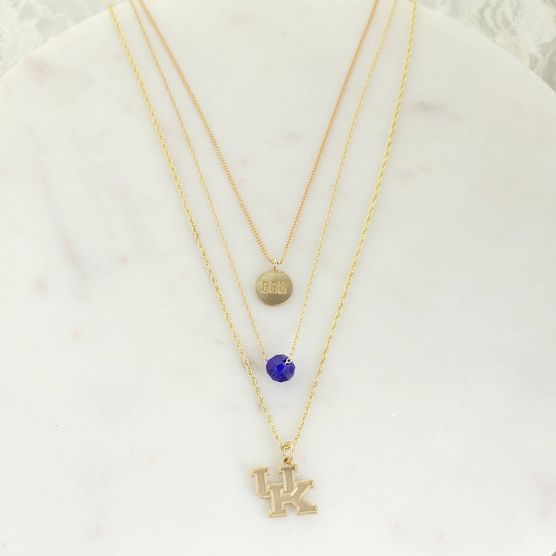 Seasons Jewelry - Wholesale Jewelry Set - 16" - 20" Kentucky Matte Gold Logo Trio Necklace Set | Three Separate Clasps | Wear Together or Separate!3