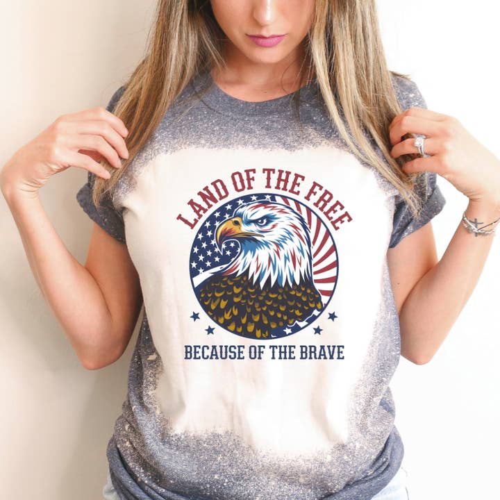 Land Of The Free 4th Of July Bleached Tee for wholesale by Hello Gorgeous Apparel