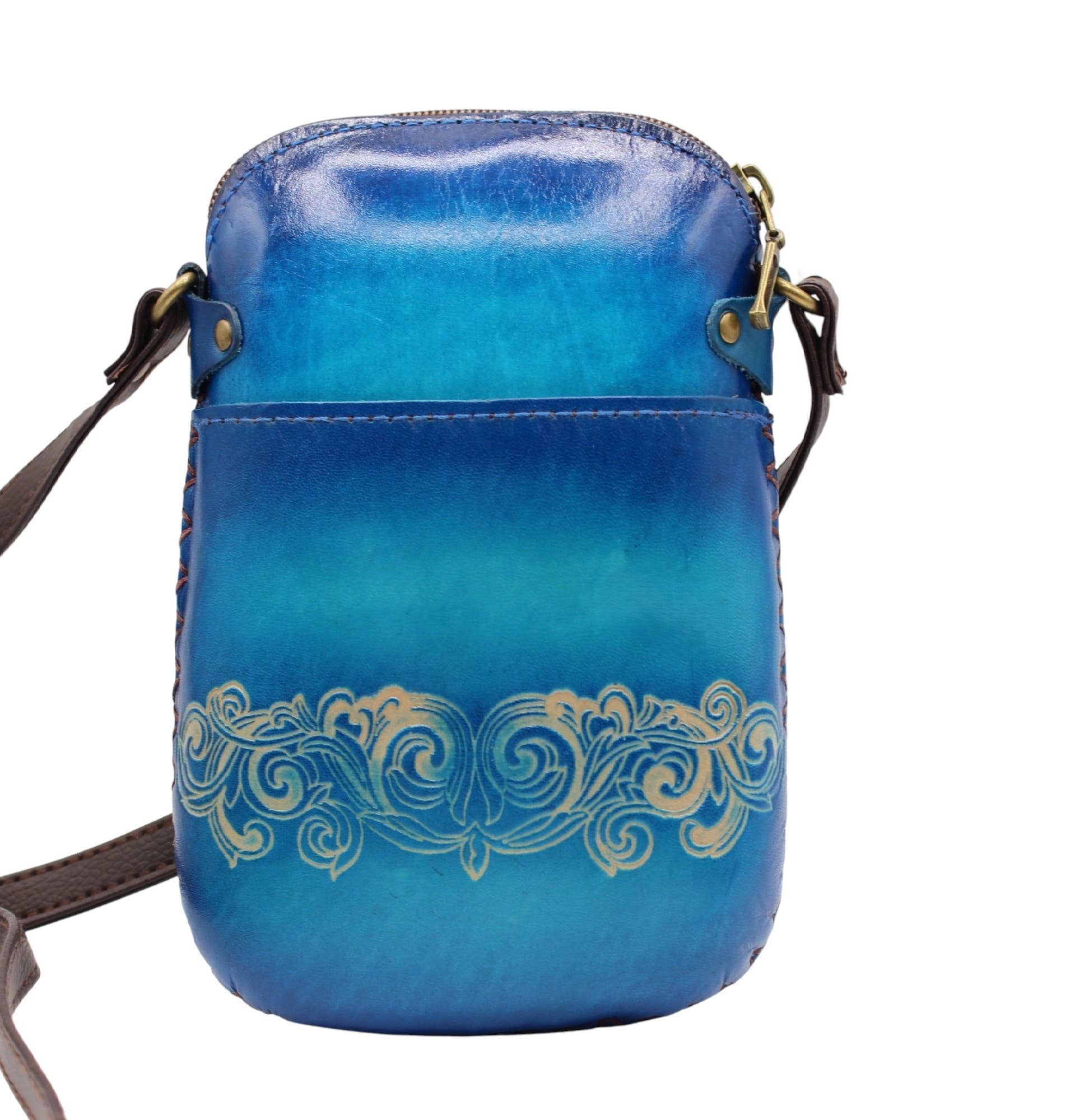 Sunflower Handmade leather inc – wholesale Crossbody bag – Women's – leather Hummingbird Pouch purse handbag crossbody-blue4