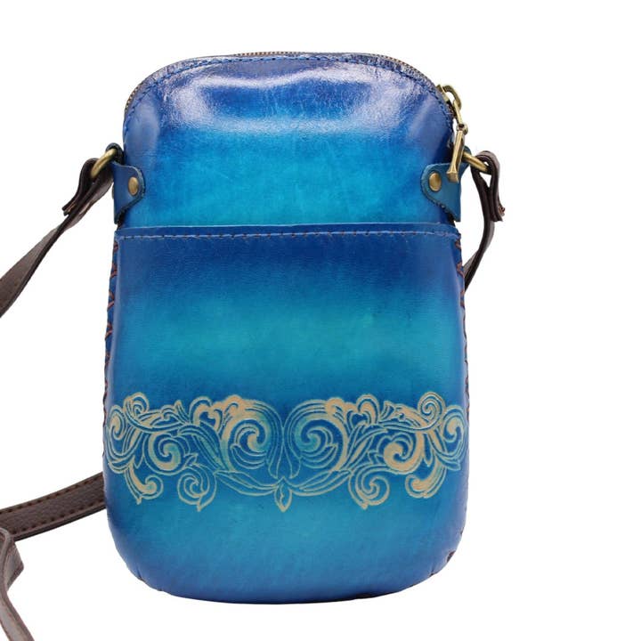 Sunflower Handmade leather inc – wholesale Crossbody bag – Women's – leather Hummingbird Pouch purse handbag crossbody-blue4