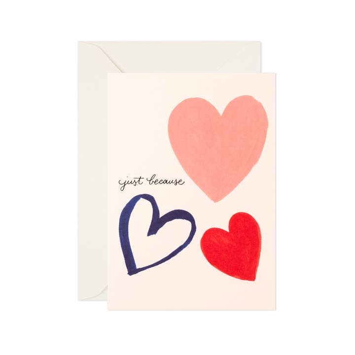 Love Card "Just Because" with Hearts for wholesale by Day One Paper Co.
