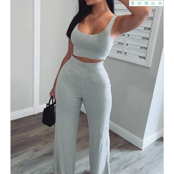 Your Beautiful Boutique – wholesale Top & pants set (NOT Loungewear) – Women's – Women Fashion Casual Solid Color Tank Top Pants Set2
