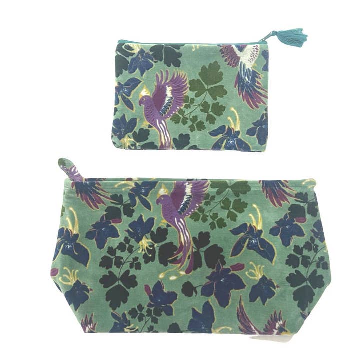 Sage Green Floral Velvet Purses Set of 2 for wholesale by Status Collections