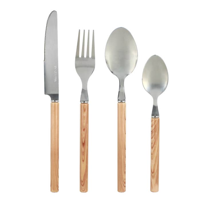 Novastyl - Wholesale Assorted Cutlery Set - Ava 24-piece stainless steel wood-effect cutlery set