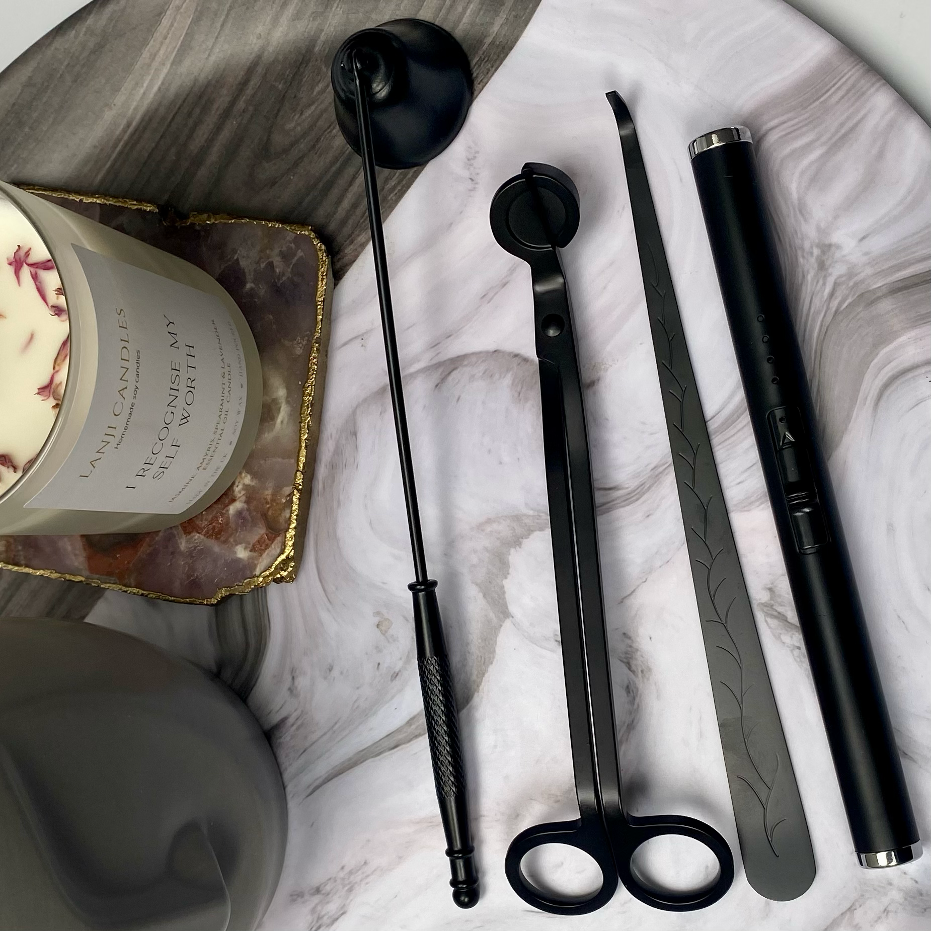 Lanji candles - Venta al por mayor Apagavelas - Kit de cuidado para velas de 4 piezas | Encendedor eléctrico | Apagavelas | Pinzas para mecha2