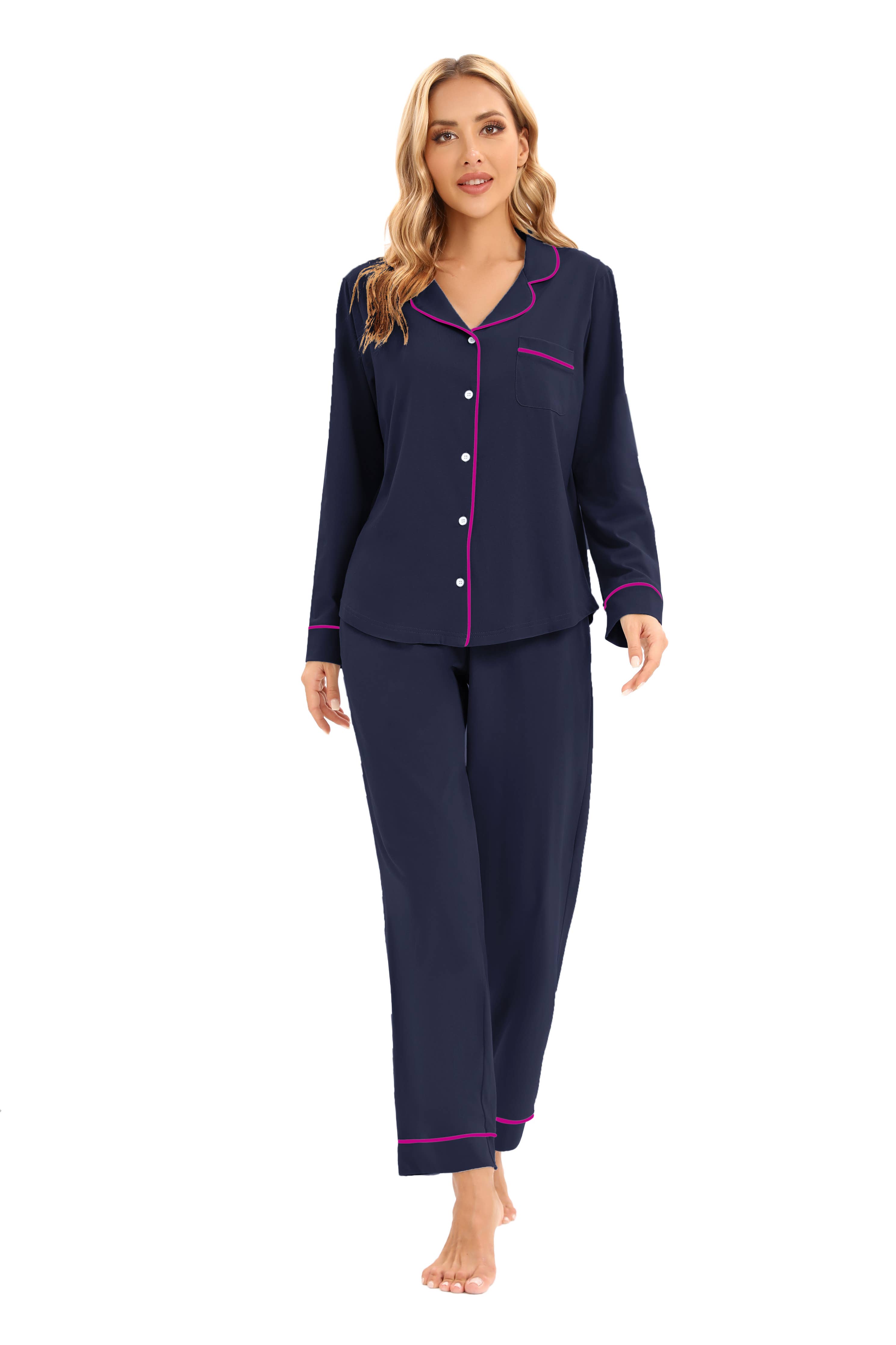 GEXWORLDWIDE - Vente Haut et bas de pyjama – femme - Ensemble de pyjama femme 100 % coton à manches longues multicolore2
