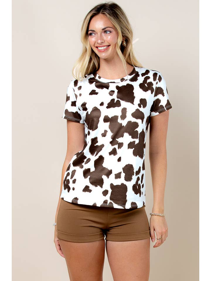 Nylon Apparel - Wholesale T-Shirt - Women's - X128-6463-Kalia Choco Cow Print Regular T Shirts3