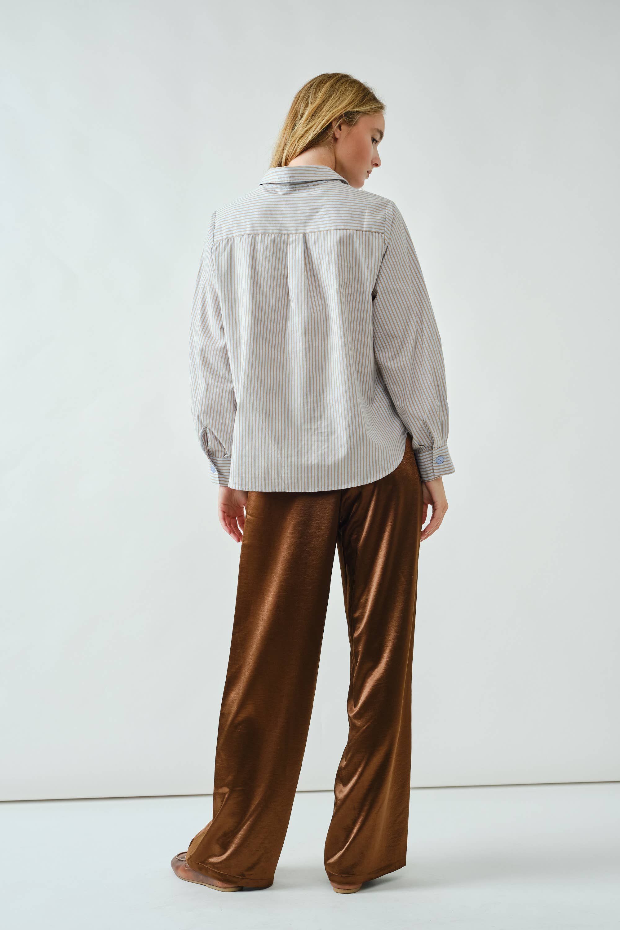 Aaron & Amber - Wholesale Button Down Shirt - Women's - AJT5186 SOFT WASHED STRIPED COTTON SHIRTS14