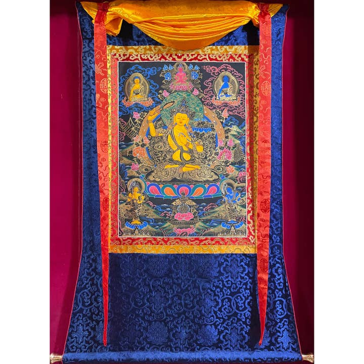 Manjushri Grote Thangka - Zijde Ingelijst voor wholesale door Art Of Tibet