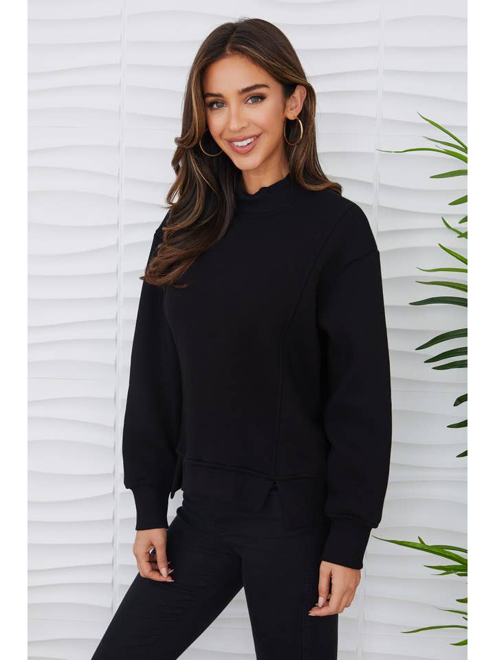 MILIO MILANO – wholesale Sweatshirt – Women's – FRENCH TERRY MOCKNECK SWEATSHIRT (L7041-BLACK)1