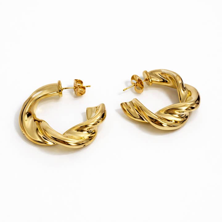 Twisted Hoop Earrings Gold Plated Sterling Silver Post for wholesale by Sedy Jewelry