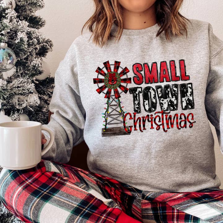 Small Town Christmas Sweatshirts for wholesale by Clover + Cotton Co