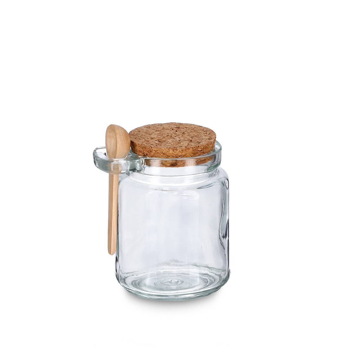 transparent Storage jar with spoon and cork lid, 240 ml for wholesale on Faire