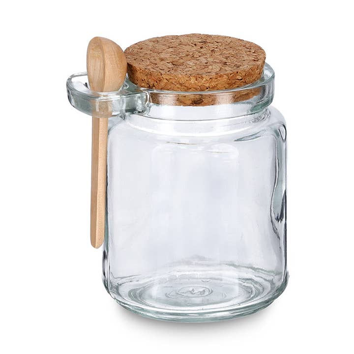 transparent Storage jar with spoon and cork lid, 240 ml for wholesale on Faire0