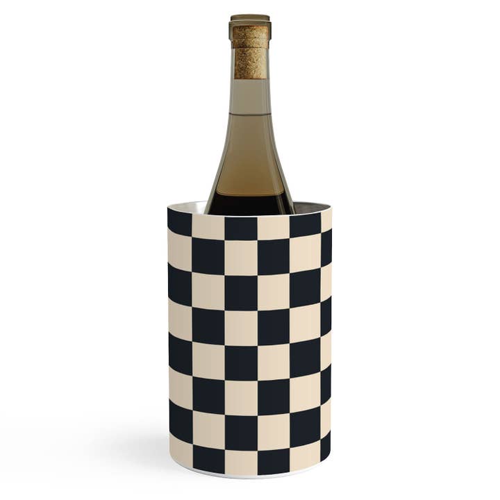 Refroidisseur à vin à motif à carreaux crème noir Cuss Yeah Designs pour la vente par Deny Designs