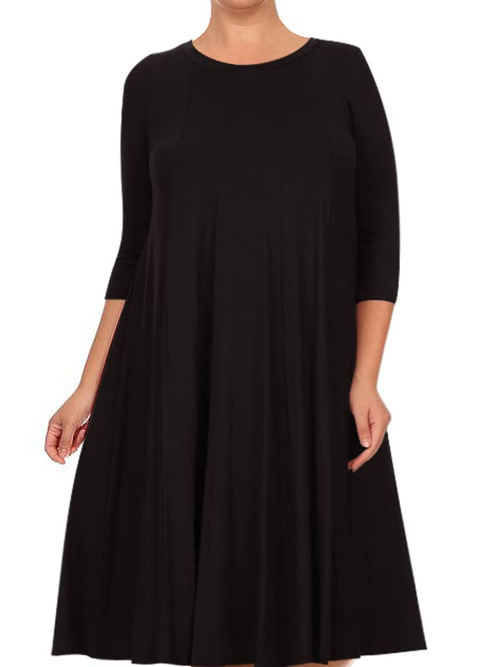 MOA COLLECTION - Wholesale Dress – Women's - Women's Plus Size Casual 3/4 Sleeves A-Line Pleated Dress0