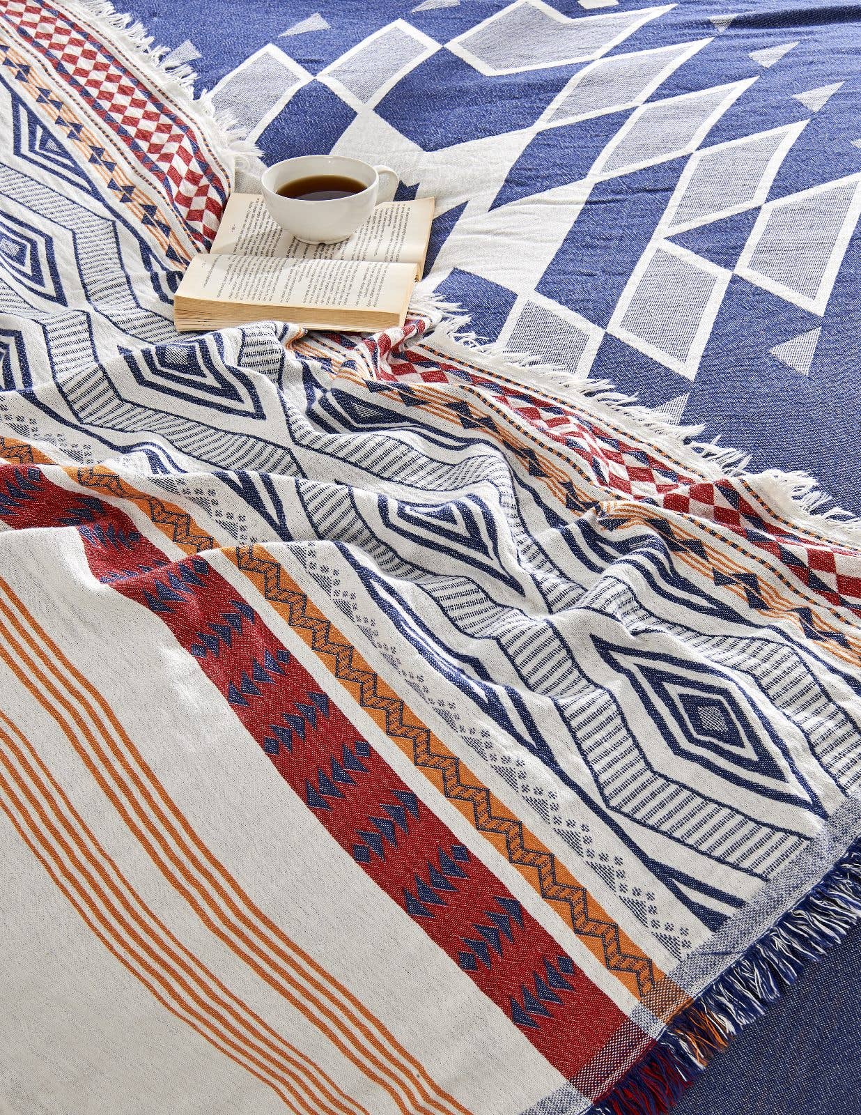 Kikoya - Vente Couvre-lit - Couvre-lit d'été léger à motif aztèque en mousseline de coton turc4