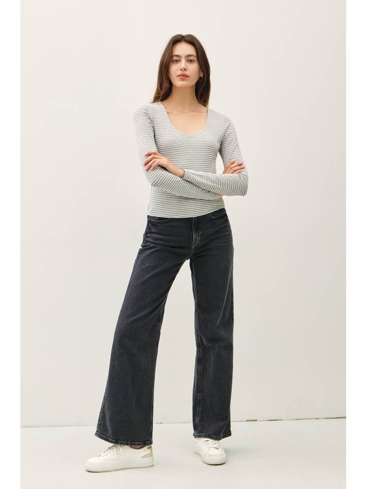 Be Cool - Wholesale Knit Top - Women's - BASIC ULTRA SOFT STRIPED LONG SLEEVE TOP1