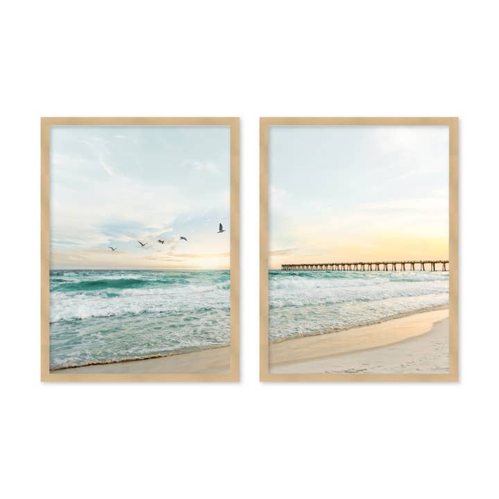 Ready2hangart, Inc. - Vendita all'ingrosso Set di decorazioni da parete - Set di due quadri da parete strutturati con cornice «Birds a Jetty»