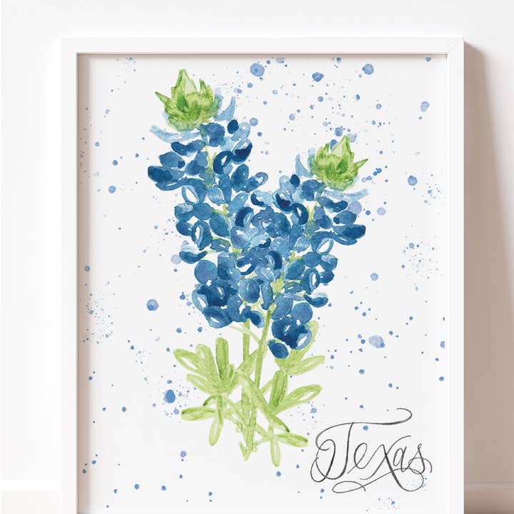 Texas Bluebonnet Watercolor Art, 8x10 Print for wholesale by mad paperie