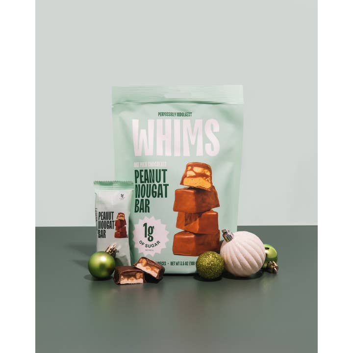 Whims Delights Inc. - Wholesale Chocolate Covered Sweets - Oat Milk Chocolate Peanut Nougat Bar - Pouch1