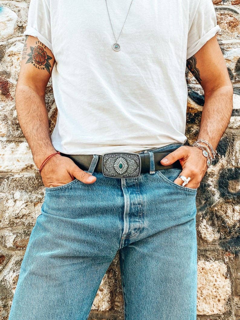 Christina Christi - Vente Ceinture – homme - Ceinture à boucle ethnique pour hommes, ceinture faite à la main, ceinture en cuir, pour hommes 2