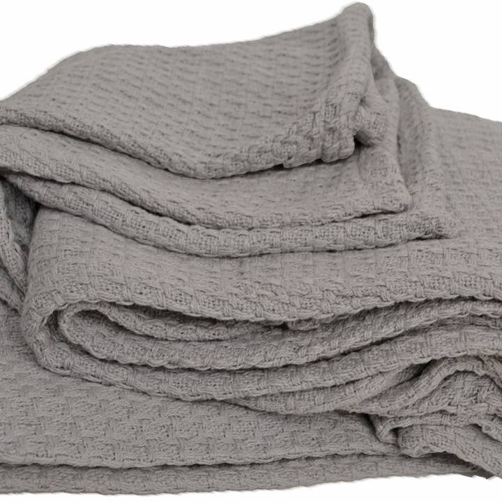Designs Emporium – wholesale Prydnadsfilt – Stor Stickad Kasta Filt Grå Mjuk Våffla Bomull