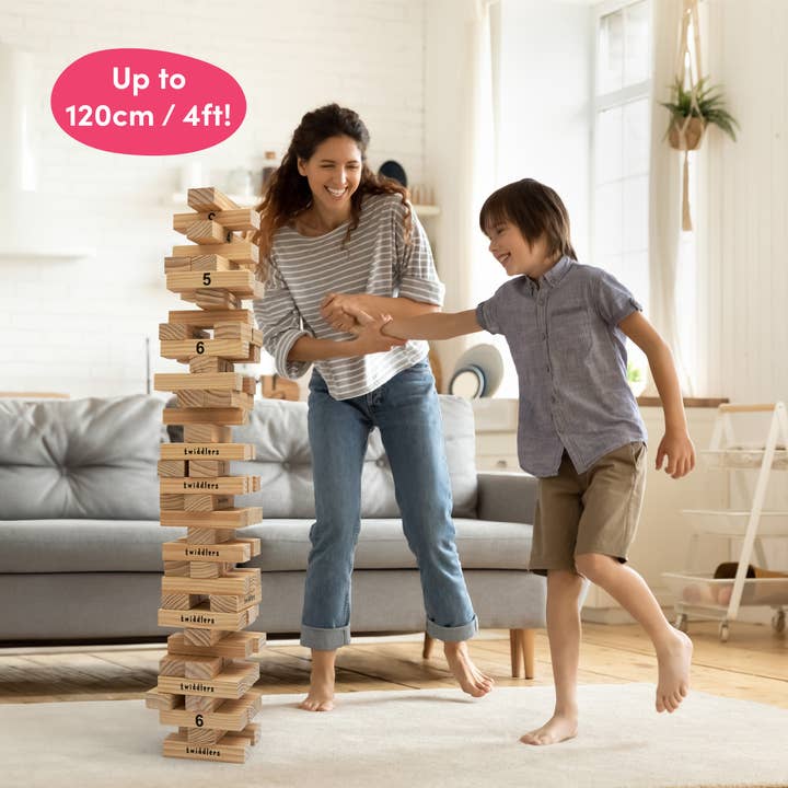The Twiddlers - Wholesale Stacking Game - Large Tumble Tower Garden Lawn Game, 64 Wooden Blocks, 4ft