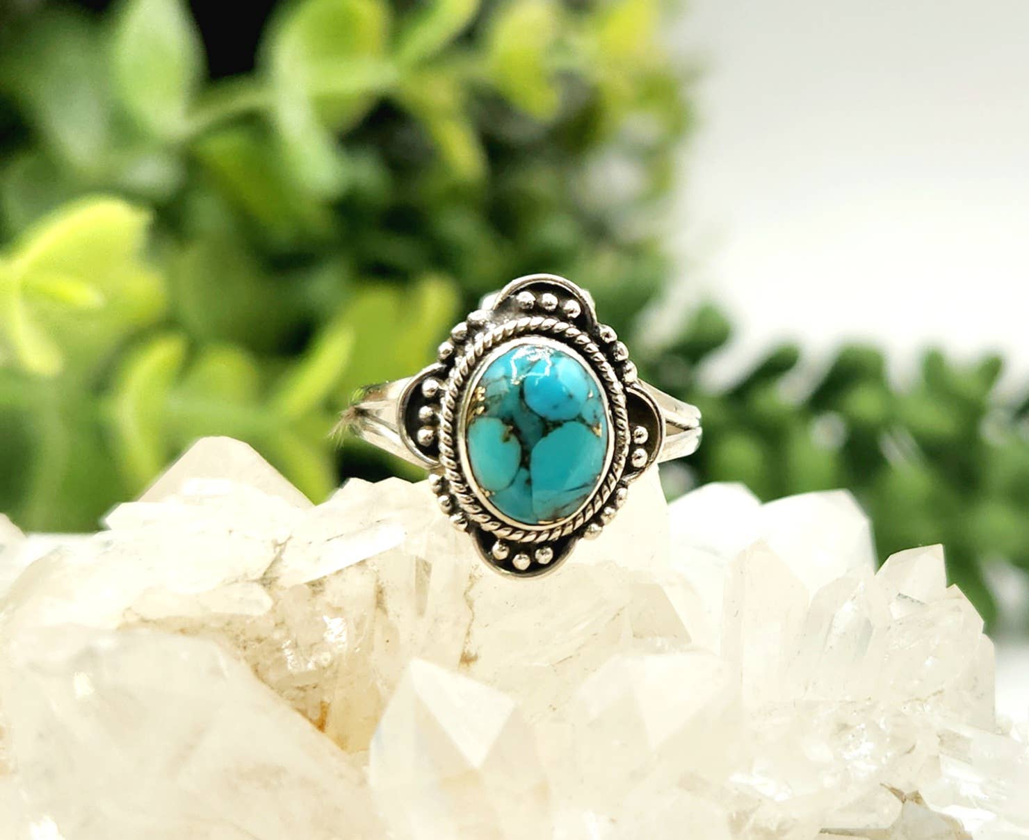 Meraki Gemstones – Engroshandel Statementring – Turkis/kobber konglomerat ædelsten sterlingsølvring4